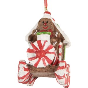 Clayre & Eef Dekorační závěs Lokomotiva 9x5x9 cm hnědo-červená