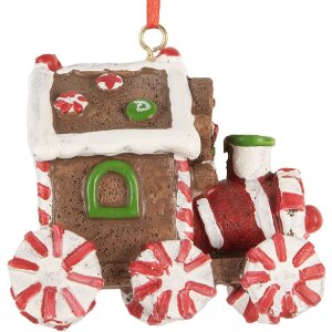 Clayre & Eef Dekorační závěs Lokomotiva 9x5x9 cm hnědo-červená