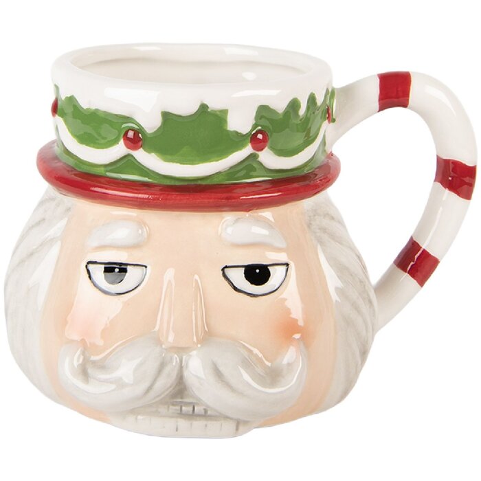 Clayre & Eef Hrnek 550 ml 15x12x11 cm béžovo-bílá