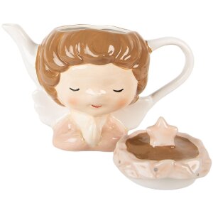 Clayre & Eef Čajová konvice 650 ml béžovo-růžová 21x12x16 cm