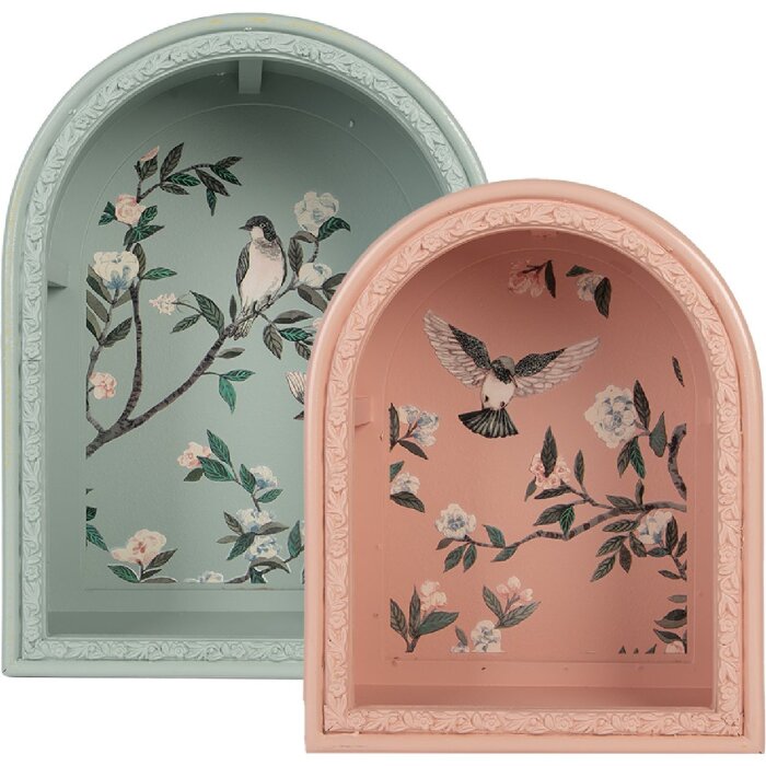 Clayre & Eef Nástěnné police (set 2) modrá/růžová 30x16x40/24x14x30 cm