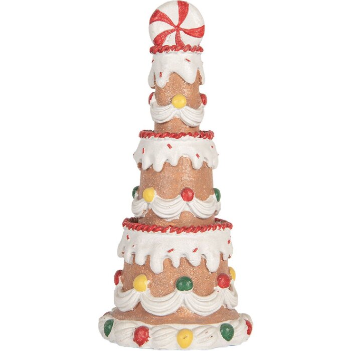 Clayre & Eef Dekorativní dort Ø 10x22 cm hnědo-bílý