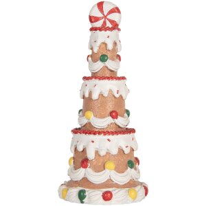 Clayre & Eef Dekorativní dort Ø 10x22 cm hnědo-bílý