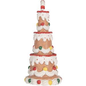 Clayre & Eef Dekorativní dort Ø 10x22 cm hnědo-bílý