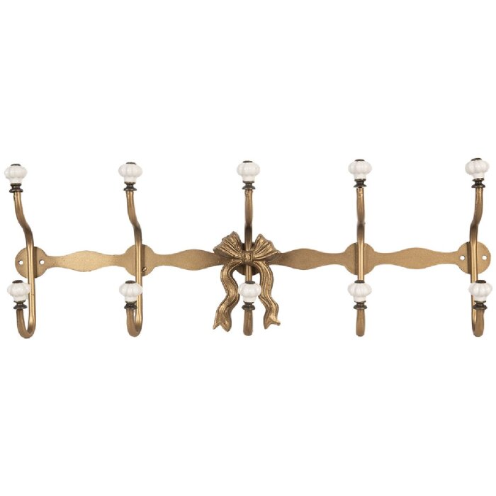 Clayre & Eef Nástěnný věšák 50x7x17 cm bílo-zlatý