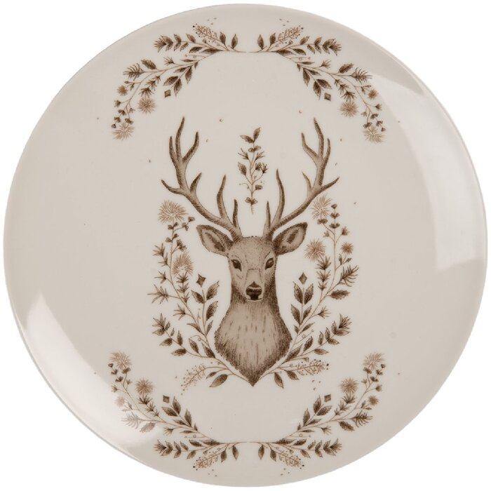 Clayre & Eef Malý talíř 20x2 cm béžovo-hnědý porcelán