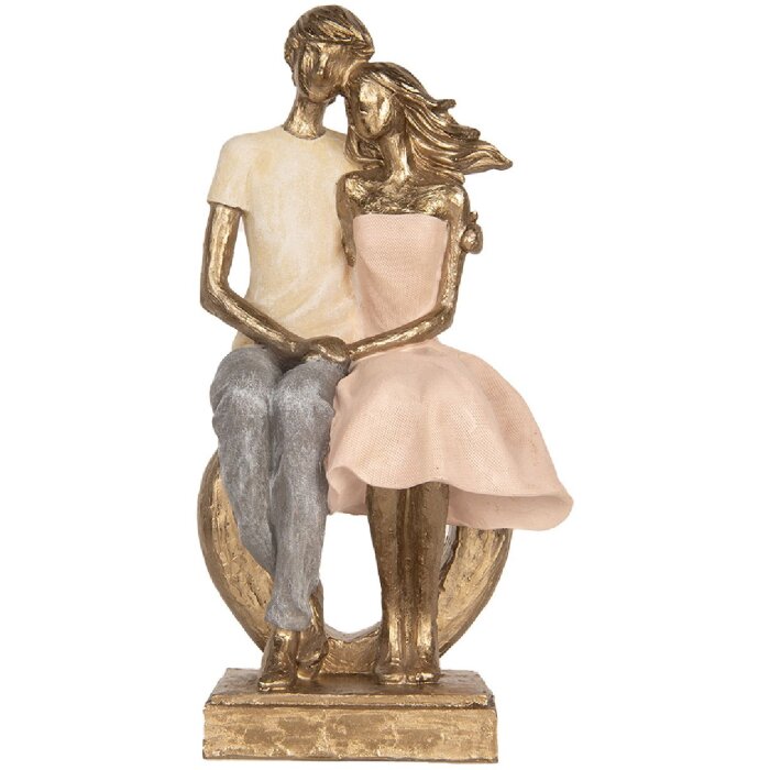 Clayre & Eef 6PR5901 Dekorace sedící pár 14x12x28 cm zlatá/růžová