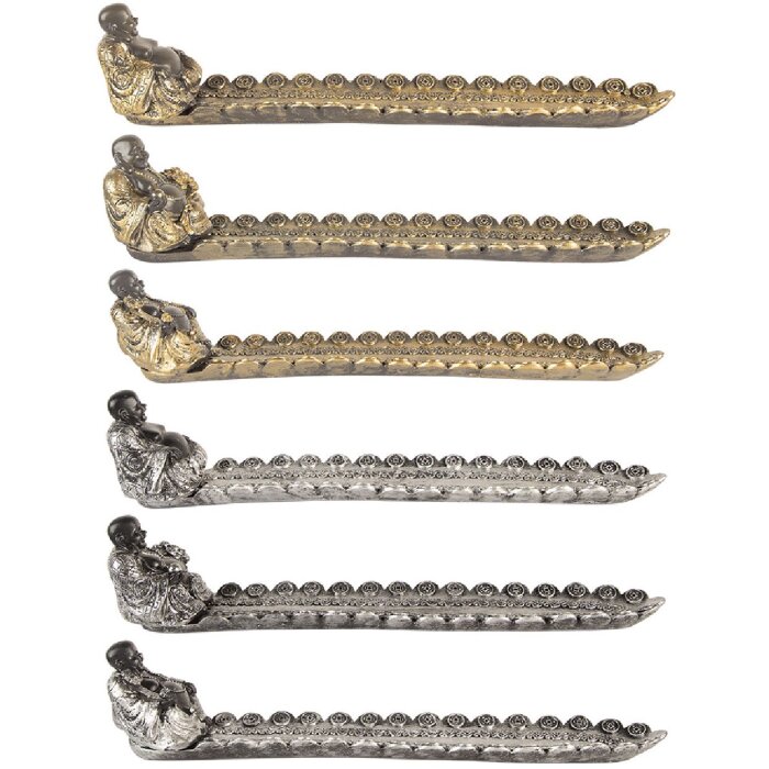 Clayre & Eef Držák na kadidlo Buddha stříbrno-zlatý 33x8x7 cm