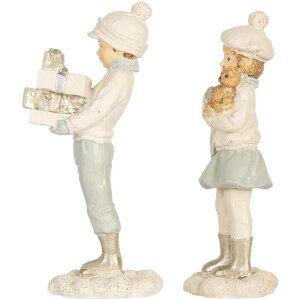 Clayre & Eef 6PR5917 Vánoční dekorace pro děti (2ks) 5x4x11 cm Bílá/Zelená