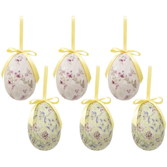 Clayre & Eef 65910 Sada 6 závěsných dekorací ve tvaru vejce 7x10 cm
