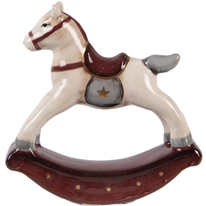 Clayre & Eef Dekorativní houpací koník béžovo-červený 11x3x11 cm