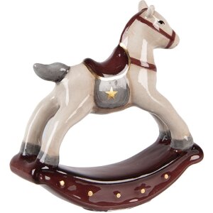 Clayre & Eef Dekorativní houpací koník béžovo-červený 11x3x11 cm