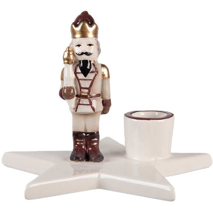 Clayre & Eef Svícen Louskáček 15x14x12 cm Béžovo-Červený