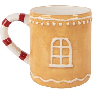 Clayre & Eef Hrnek s víkem 350 ml - hnědo-bílý