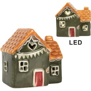 Clayre & Eef Dekorační domeček s LED 8x6x8 cm