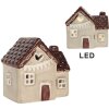 Clayre & Eef Dekorativní domeček s LED 8x6x8 cm béžovo-červený