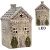Clayre & Eef Dekorativní domeček s LED šedozelený 6x6x11 cm