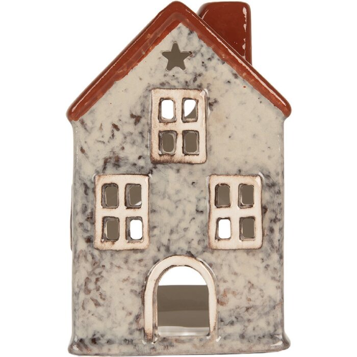 Clayre & Eef Svícen Dům 8x7x13 cm šedý/červený