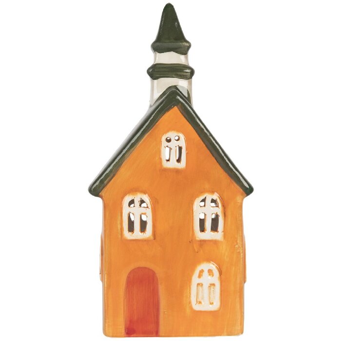 Clayre & Eef Svícen Dům 10x7x21 cm Oranžovo-zelený