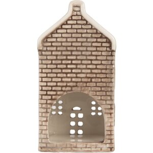 Clayre & Eef Svícen Dům 7x7x14 cm šedá-oranžová