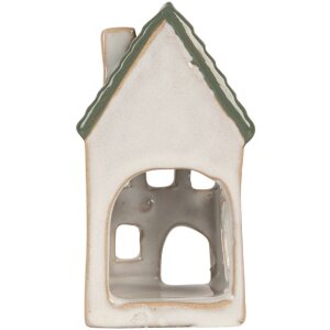 Clayre & Eef Svícen Dům 7x7x13 cm šedozelený
