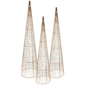 Clayre & Eef Dekorační kužely LED (Sada 3) průměr 20x80/16x60/11x40 cm / 6xAA