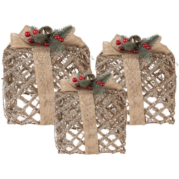 Clayre & Eef 66308 Dekorace Dárky LED 3dílná Sada Zlatá