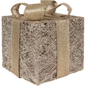 Clayre & Eef 66312 Dekorace Dárek LED 3dílná Sada Zlatá