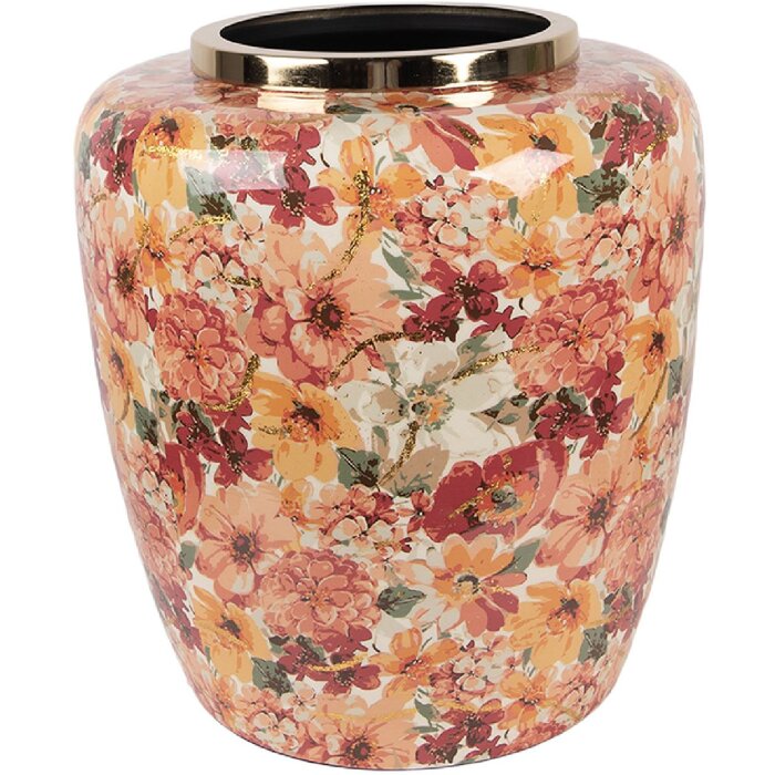 Clayre & Eef 66378 Dekorační váza 33x36 cm Béžovo-oranžová