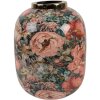 Clayre & Eef 66389 Dekorační váza zelená s růžovými akcenty Ø 17x22 cm