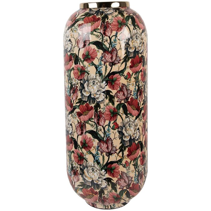 Clayre & Eef 66393 Dekorativní váza Ø 21x50 cm Béžová Růžová