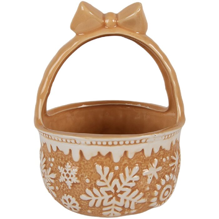 Clayre & Eef Koš 15x21 cm hnědo-béžová keramika