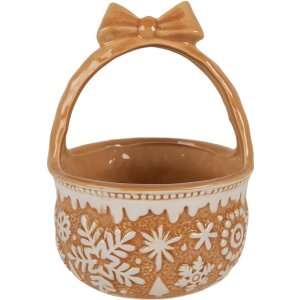 Clayre & Eef Koš 15x21 cm hnědo-béžová keramika