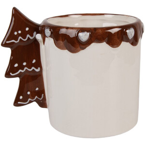 Clayre & Eef Hrnek 400 ml bílo-hnědý 13x10x11 cm