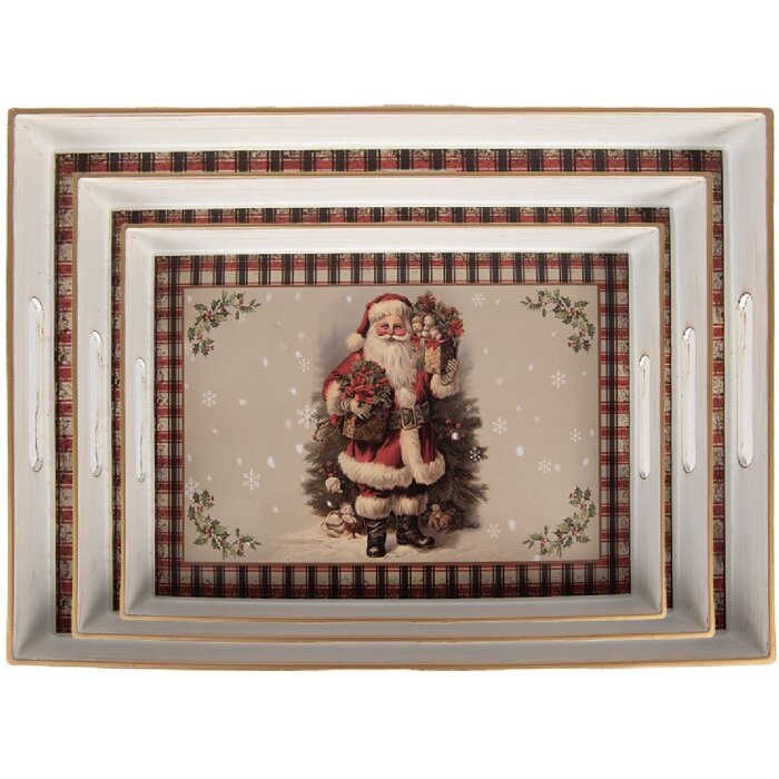 Clayre & Eef Sada 3 podnosů béžovo-červená 40x30x4 cm