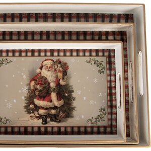 Clayre & Eef Sada 3 podnosů béžovo-červená 40x30x4 cm