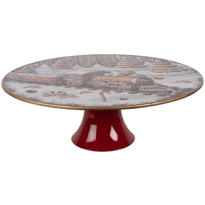 Clayre & Eef Podnos na dort Ø 29x10 cm Bílo-červený