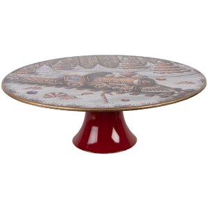 Clayre & Eef Podnos na dort Ø 29x10 cm Bílo-červený