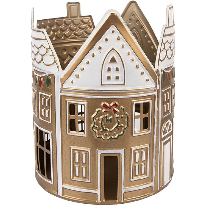 Clayre & Eef Svícen na čaj Ø18x22 cm zlatý bílý