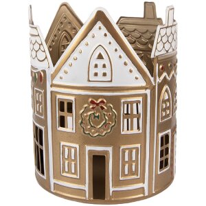 Clayre & Eef Svícen na čaj Ø18x22 cm zlatý bílý