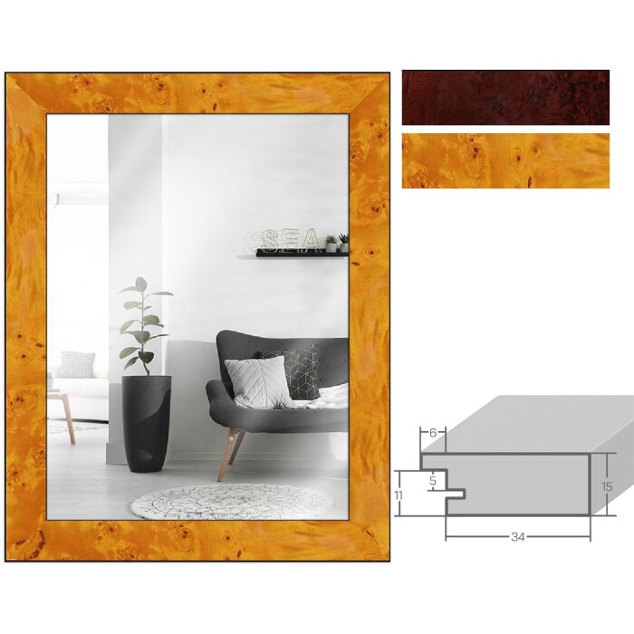 MendeFrames Zrcadlo na zeď s kmenovým dřevem, světlé nebo tmavé, různé rozměry