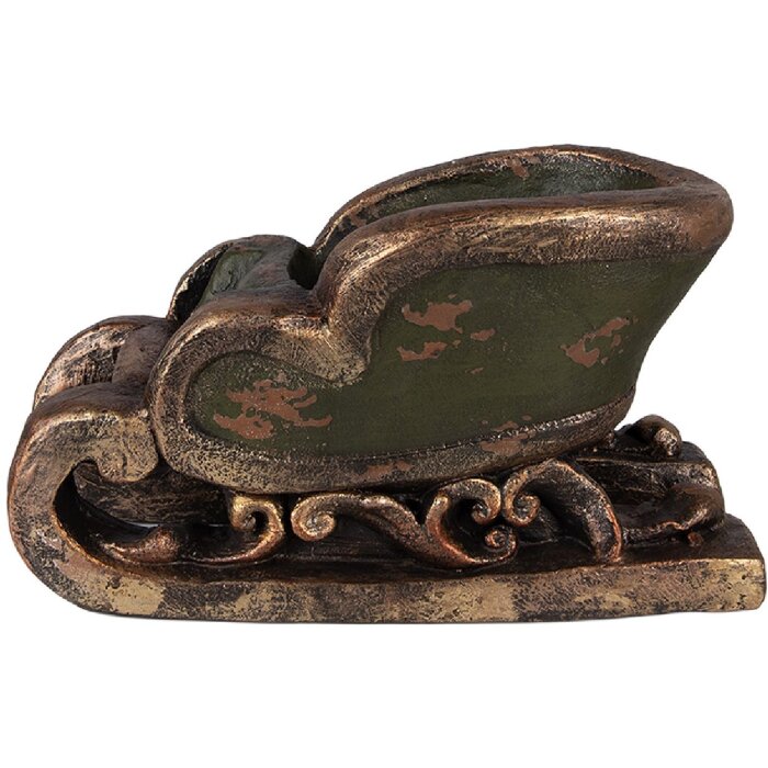 Clayre & Eef Vánoční saně retro zelené hnědé 35x23x21 cm