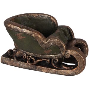 Clayre & Eef Vánoční saně retro zelené hnědé 35x23x21 cm