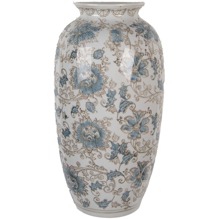 Clayre & Eef Visací váza vintage s květovým vzorem modrá zelená hnědá