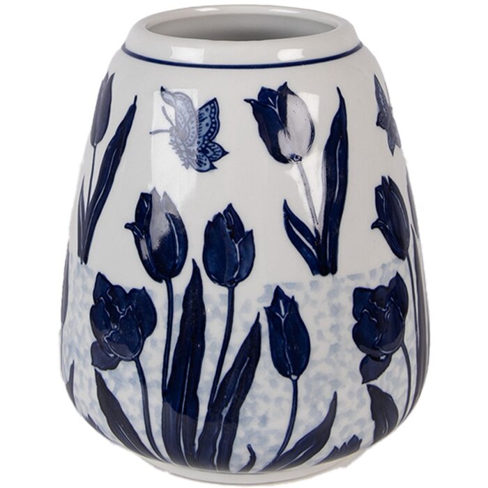 Clayre & Eef Vazník z keramiky s motivem tulipánů, Ø 16x18 cm