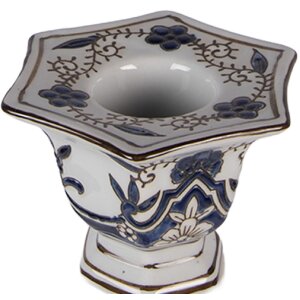 Clayre & Eef Svícen z porcelanu bílo-modrý Ø 18 x 36 cm