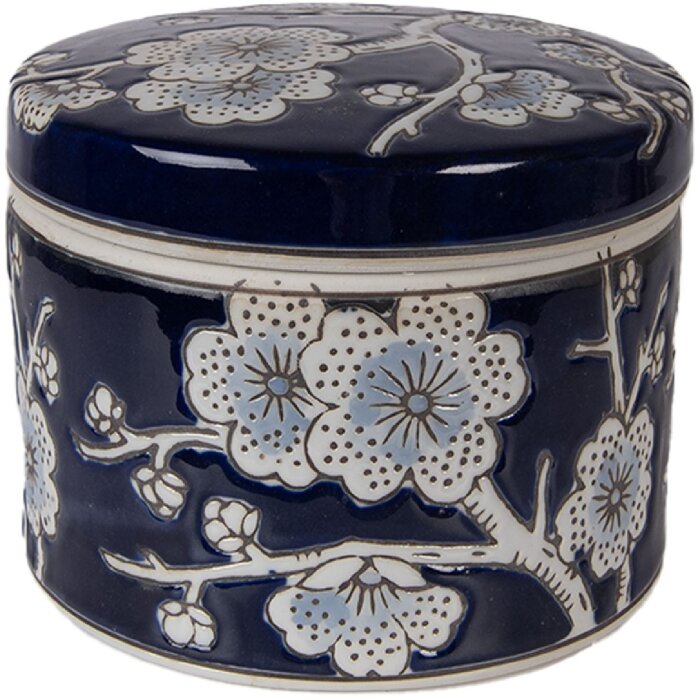 Clayre & Eef Skříňka na šperky Ø 12x10 cm modro-bílá keramika