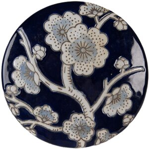 Clayre & Eef Skříňka na šperky Ø 12x10 cm modro-bílá keramika