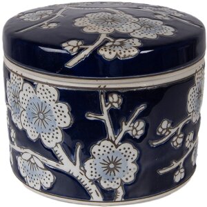 Clayre & Eef Skříňka na šperky Ø 12x10 cm modro-bílá keramika