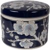 Clayre & Eef Skříňka na šperky Ø 12x10 cm modro-bílá keramika